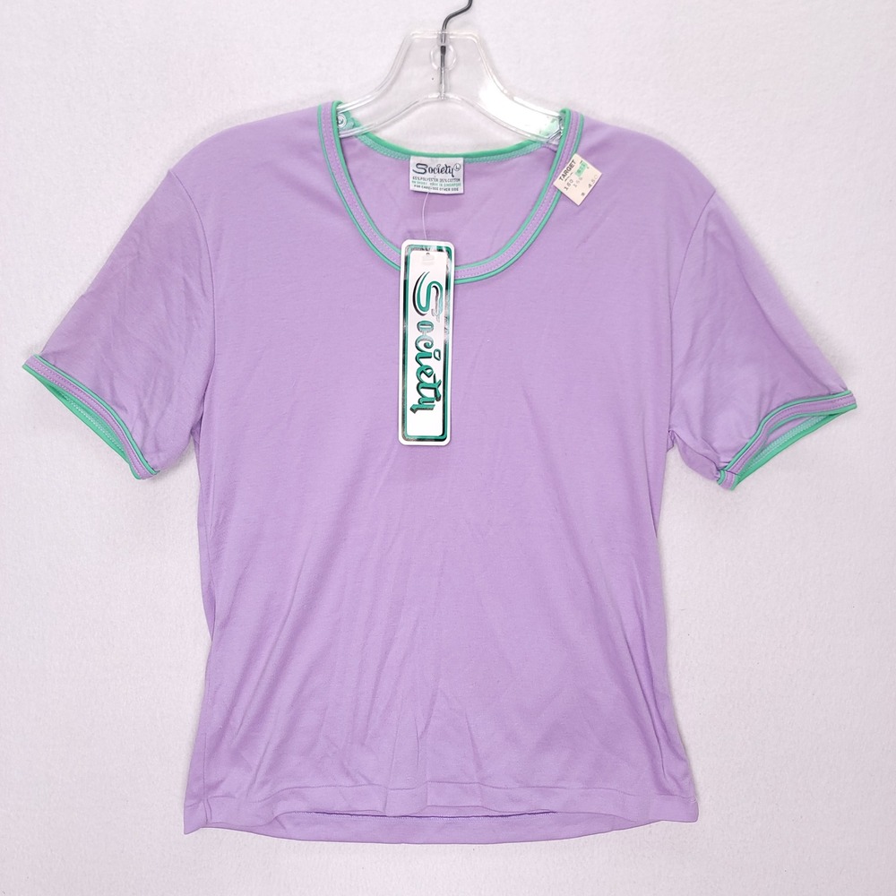 Vintage 90s Society Lavender Purple Mint Green Ringer Tee Shirt NWT Large